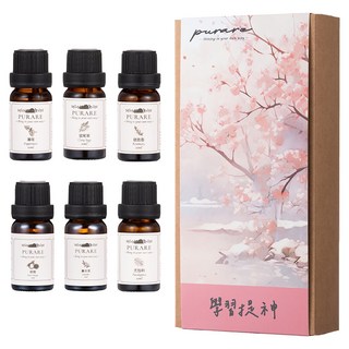 PURARE 天然植物萃取學習提神精油6件組, 1套, 10ml, 薄荷 + 迷迭香 + 尤加利 + 甜橙 + 薰衣草 + 鼠尾草