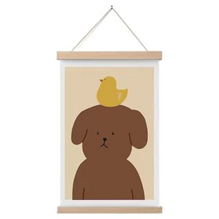 타미나요 귀여운 일러스트 벽걸이 포스터 나무액자 병아리와 강아지