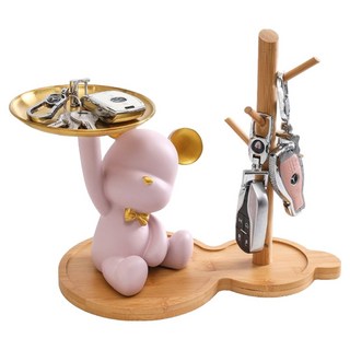 SUNORO 暴力熊玄關收納擺件 小熊托盤+置物架, 粉色