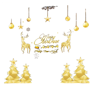 摩達客 耶誕 無痕窗貼玻璃貼2件組, 聖誕麋鹿雪景, 1套