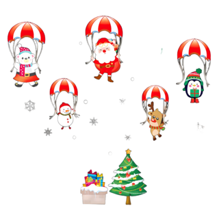 摩達客 耶誕 無痕窗貼玻璃貼2件組, 聖誕家族降落傘, 1件