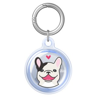 反骨創意 Airtag 彩繪全包式TPU保護套 鬥牛犬, 透紫色, 1個