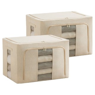 小麥購物 帆布雙開鋼架收納箱 66L L2905, 米白色, 2個