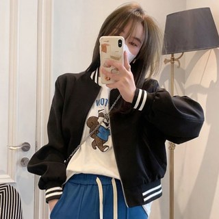 PEONIST 女款休閒撞色線條短版棒球外套