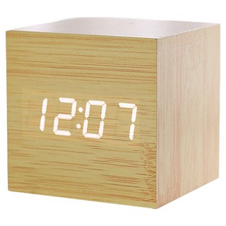 ANTIAN LED迷你創意聲控木紋方形時鐘, 卡其色