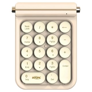 INTOPIC 廣鼎 IT-2.4GHz復古無線數字鍵盤, 卡其色, KBW-N107KK