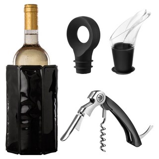 VacuVin 軟冰桶+開酒注酒瓶塞組, 黑色, 4個