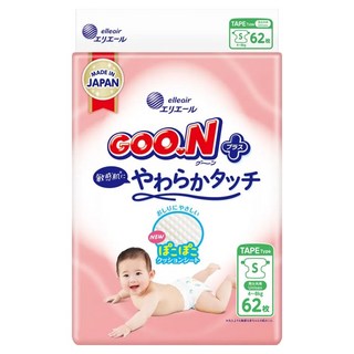 GOO.N 大王 日本境內版 SJ柔觸肌系列 黏貼型尿布 4~8kg, S, 62片