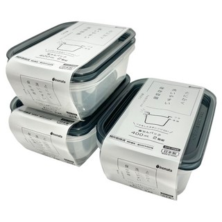 inomata 1834角型保鮮盒 黑色 400ml, 保鮮盒 3個, 1組