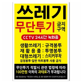 Yeondu Aengdu 防止亂丟垃圾告示牌 250 x 350 x 2 mm TV06, 1個, 禁止亂丟垃圾區域, CCTV 24小時錄影中