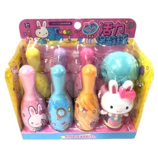 粉紅兔保齡球遊戲組 球瓶 6個 + 保齡球 2顆 + 公仔, 1套, 顏色隨機
