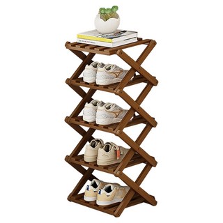 小麥購物 竹製免安裝折疊收納鞋架 L1448 26 x 26 x 71cm 5層, 茶色, 1個