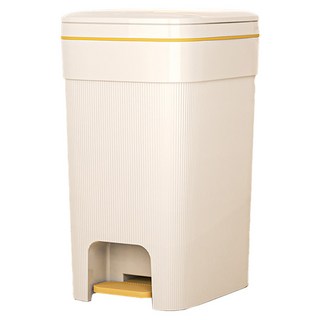 小麥購物 豎紋大容量帶蓋垃圾桶 L1285 25L, 奶油色