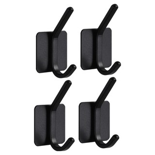 iRoom 優倍適 免釘無痕太空鋁雙鉤 衣帽掛勾, 4個, 輕奢黑