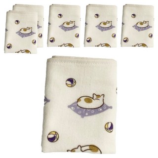 Gemini 双星毛巾 和風逗球貓紗布小方巾6件組, 紫色, 1組