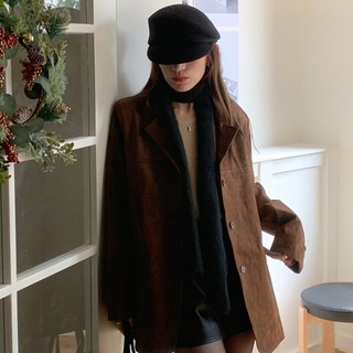 타니즈 여성용 로우티 가죽 루즈핏 카라넥 하프 자켓