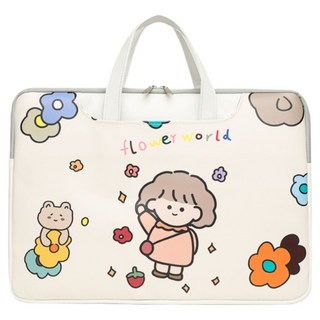 허브젠 스크래치 방지 만화 프린터 귀여운 심플한 노트북 파우치, 해피 걸, 1개