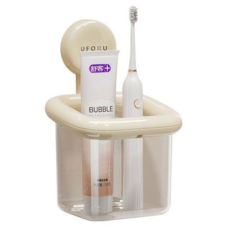 isona 愛收納 牙刷吸盤式置物架, 1個, 米色