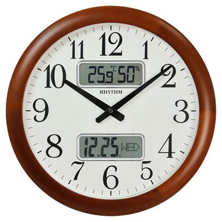 RHYTHM 日本麗聲時計 多功能液晶顯示掛鐘, 棕色