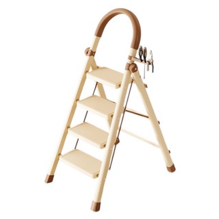 小麥購物 碳鋼伸縮折疊加厚兩用人字梯 L1461 奶油巧克色四步梯, 1個