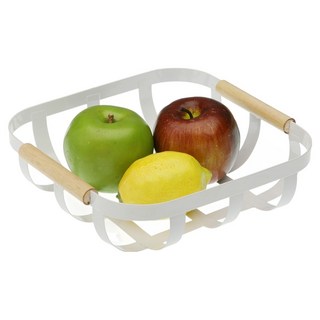 VERSA 方形木柄鏤空收納籃, 1個, 白色