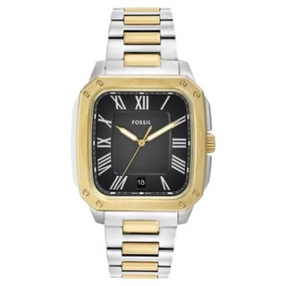 FOSSIL Crosby 經典羅馬方形黑面半金男鋼手錶 FS6123 42mm