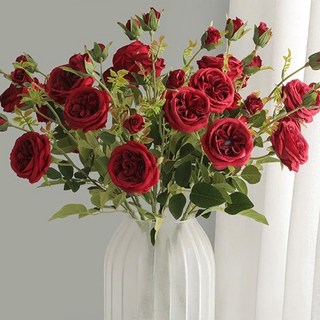 FLORAL M 英式溫莎城堡花園薔薇古典紅仿真花花材, 紅色, 1個