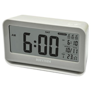 RHYTHM 日本麗聲時計 工業風感應夜燈電子鐘 3組鬧鈴, 白色