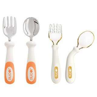 주니 PPSU 자기주도 이유식 스푼 +이유식 포크 + 스테인레스 스푼 + 스테인리스 포크 + 케이스 2p 세트, 오렌지, 1세트