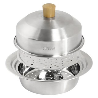 一鳥食器 304不鏽鋼鍋具蒸籠蒸盤3件組 18~22cm鍋具適用, 1套, 蒸籠 + 蒸盤 + 鍋蓋, 銀色