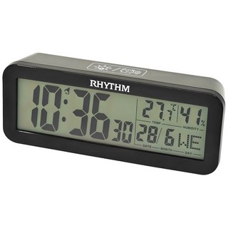 RHYTHM 日本麗聲時計 工業風溫溼度顯示音量調節電子鐘, 黑色