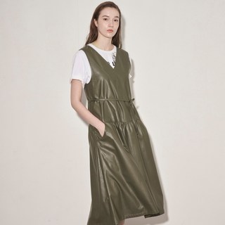 Olivia Lauren 人造皮革V領連身裙 VVCOA5F7491, 卡其色