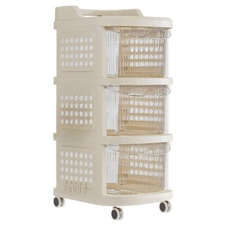 橡合杉 可移動多層收納櫃 透明面板 3層, 白色 + 透明色