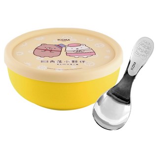 KOM 316不鏽鋼矽膠兒童隔熱碗 附角落小夥伴圓匙, 黃色, 1個