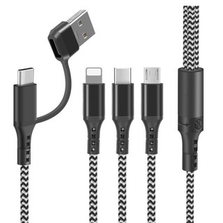 5合1多功能編織充電數據傳輸線 116P, 1個, 黑色, 1.2m