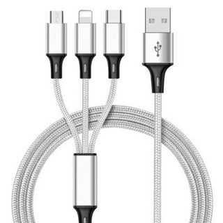 3合1編織絲絨 2.4A大電流快速充電線, 1個, 1.2m, 星光銀