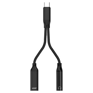 2合1耳機快充轉接線 Type-C 3.5mm音源 + 60W, 1個, 黑色, 110mm