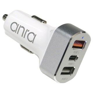 anra TypeC + 2USB 三孔車充, CCP P301, 白色