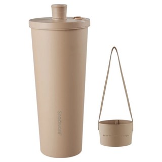 康寧 Snapwar 鋅light輕瓷保溫保冰跳跳吸管杯 附杯套, 河岸沙, 850ml, 1個