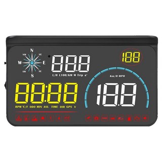 FLYone RM-H33 HUD GPS測速提醒 + OBD2 雙系統多功能汽車抬頭顯示器, 1個, 黑色