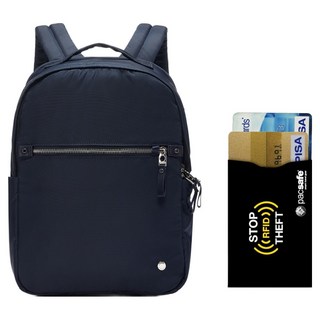 pacsafe 女性W後背包 + RFID防盜刷卡夾 2件組, 海軍藍