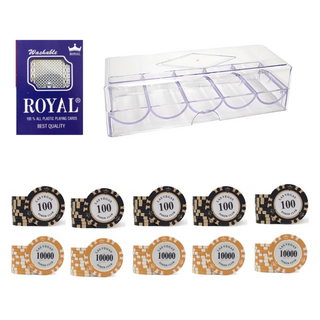 Dassadotcom 拉斯維加斯撲克籌碼 2種 x 50p + 壓克力盒 + 皇家卡牌 A6 套組, 1套, 混合顏色