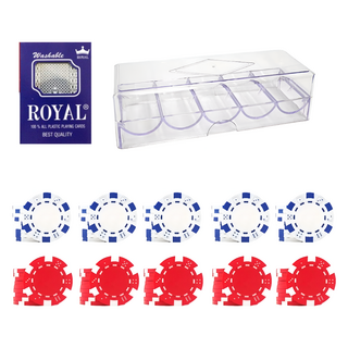 Dasadotcom 彩色籌碼 2種 x 50p + 壓克力盒 + 皇家卡 A3 組合, 1套, 白色, 紅色(彩色籌碼)