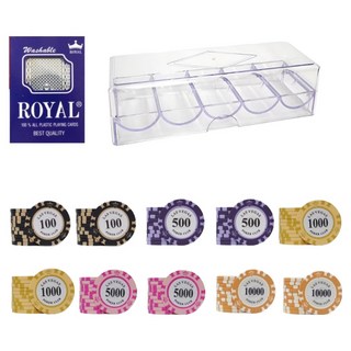 Dasadotcom 拉斯維加斯撲克籌碼 100p + 壓克力盒 + 皇家卡牌套組 A7, 1套, 混合顏色