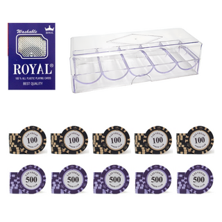 撲克籌碼 Dasaddotcom 拉斯維加斯撲克籌碼 壓克力盒 + 皇家卡 + A1套組, 1套, 混色