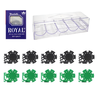 Dassadotcom 彩色籌碼 A6 黑色 50p + 綠色 50p + 壓克力盒 + 皇家卡片組, 1套, 混合顏色