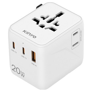 Kinyo 20W 多合1雙插座萬國轉接頭 MPP3520W, 1個, 白色