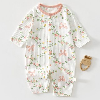 Bebeniz 粉紅花朵細羅紋長袖連身衣