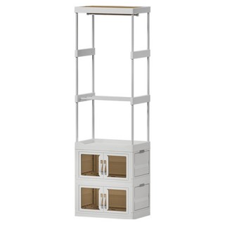 FAmILyLIFE 生活 百變模組折疊收納櫃 附伸縮衣架 6支 雙開收納箱 2個 + 加高衣帽架, 米白色