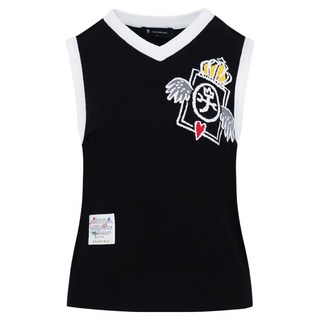 까스텔바작 여성용 아트 배색 브이넥 베스트 BGCFSV501BK